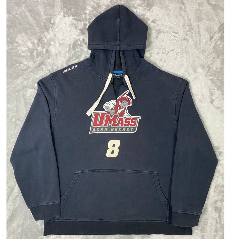 Bauer UMass Hockey Hoodie Mens XL Navy Blue Skate Lace Sam The Minute Man 2011